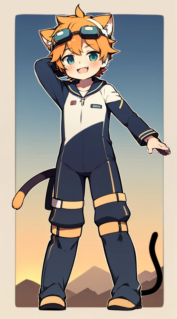 2D Boy Shota,One-piece mountaineering suit,Slim, healthy body,Put the headphones on your head,stand up,goggles,Cat ear,happy,Sailor collar,Lovely,