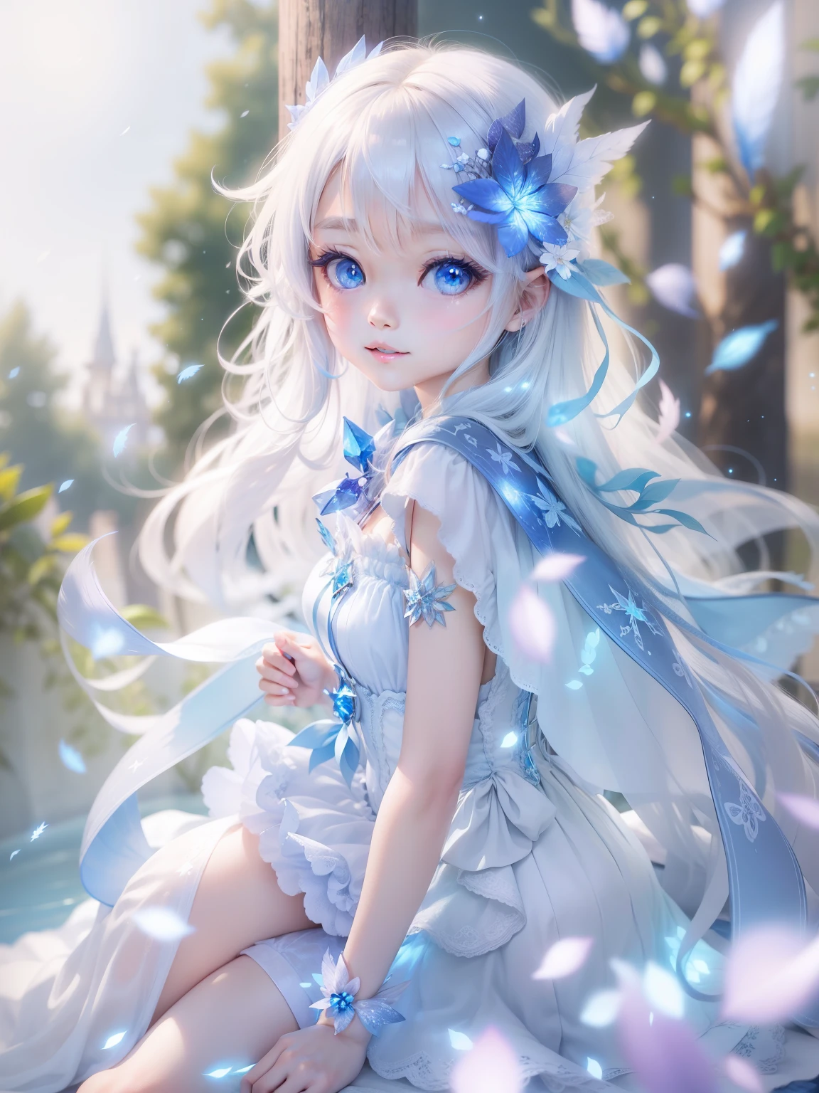 Blue Fairy、gentle、cute、Blonde、blue eyes、Crystal clear feathers、fluffy、Sparkling