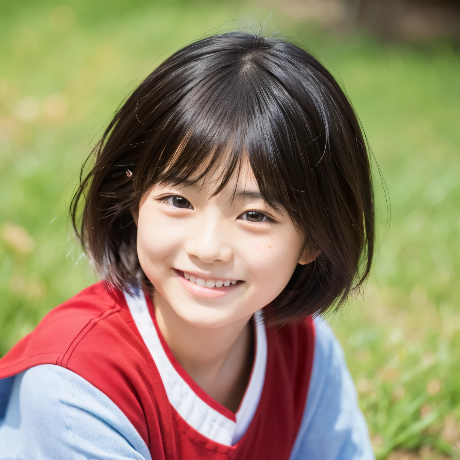 masterpiece, japanese young girl, short hair, teenager, illustration, smiling