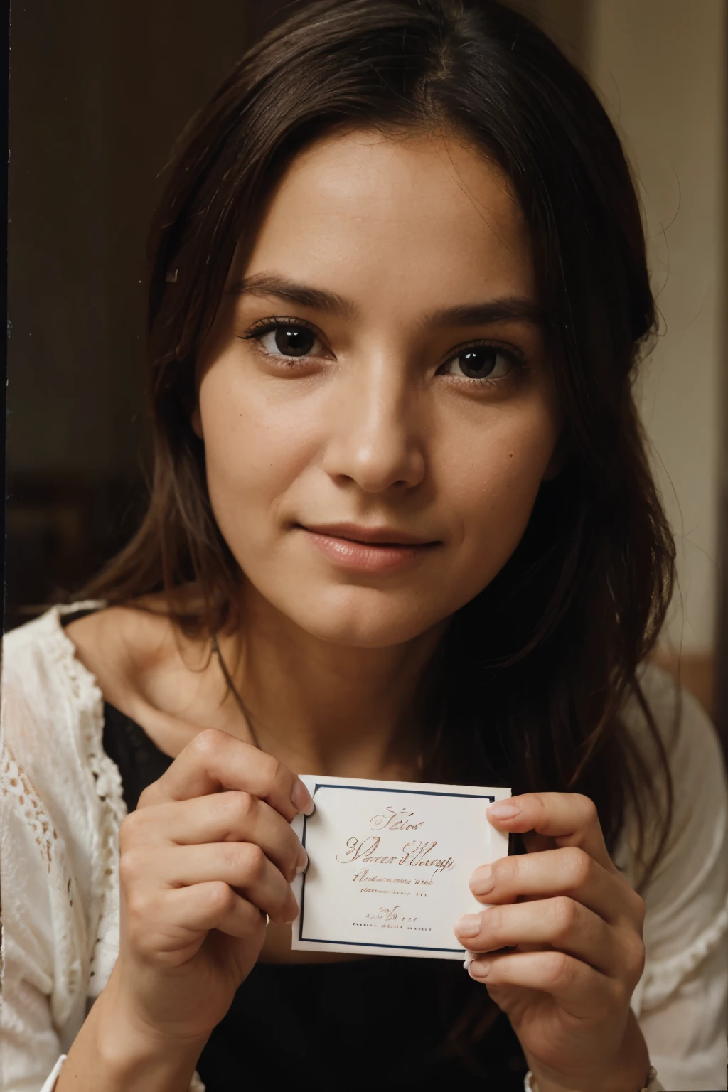 portrait 440 years old holding card by 2 hand
