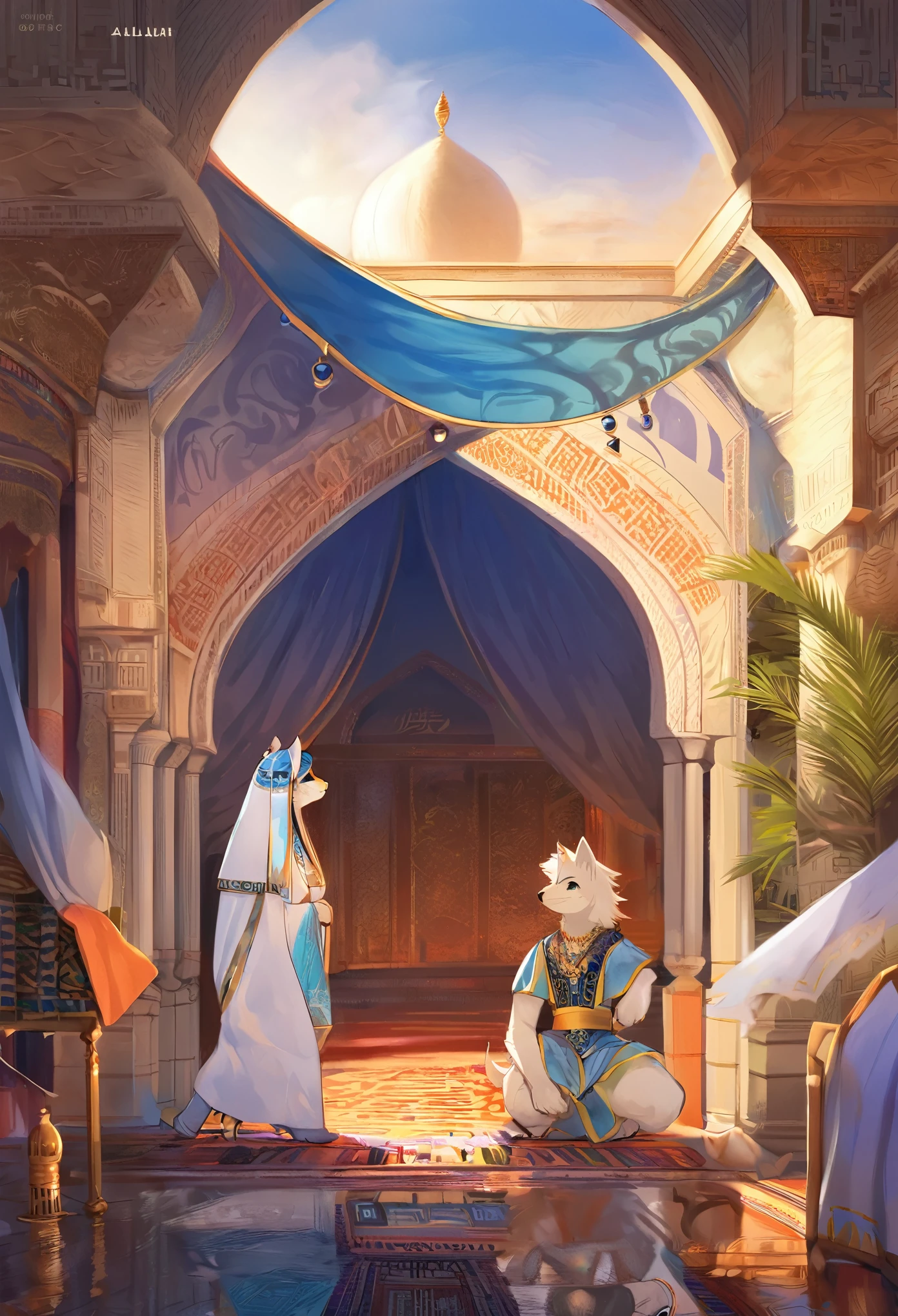 top quality, best quality, High-quality illustrations, masterpiece, super high resolution, detailed background, detailed background, The Arabian Nights' Entertainment, turkish lamp, 6+boys, 6+girls, absurdres(highly detailed beautiful face and eyes)perfect anatomy, expression, good lighting, cinematic shadow(kemono, furry anthro),