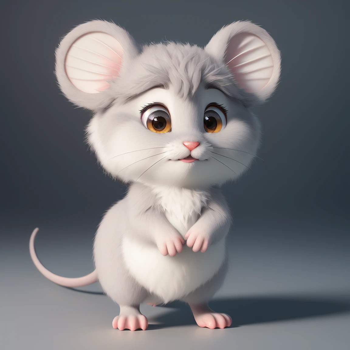 (masterpiece), (best quality), (ultra-detailed), (full body:1.2), (solo), Super cute, Pixar, (Gray Baby mouse), Big bright eyes, Fluffy, Smile, Delicate and fine, Fairy tales, Incredibly high detailed, Pixar style, Bright color palette, Natural light, Simple background with pure color, Octane render, Trending on Artstation, Gorgeous, Ultra wide angle, 8k, HD, Realistic