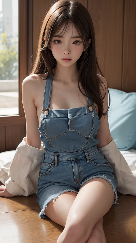 超High resolution,Superretina, super masterpiece, Super accurate, Ultraanatomically correct, Clean skin, Super Detail, Attention to detail, high quality, Awards, 最high quality, High resolution, 1080p, High resolution, 4K, 8k, 16k、blue sea、Wide sky、deep sandy beach、Cute Girls、(((Denim overalls:1.2)))、Sunburn mark、Lay a sheet on the beach、Rest in seat、Prominent pubic creases:1.2、In the heat, Place your fingertips between your legs:1.5,((very young and big breasted:1))、(Beautiful pussy lines:1.9)、(topless:1.2),Super blonde girl:1.3,