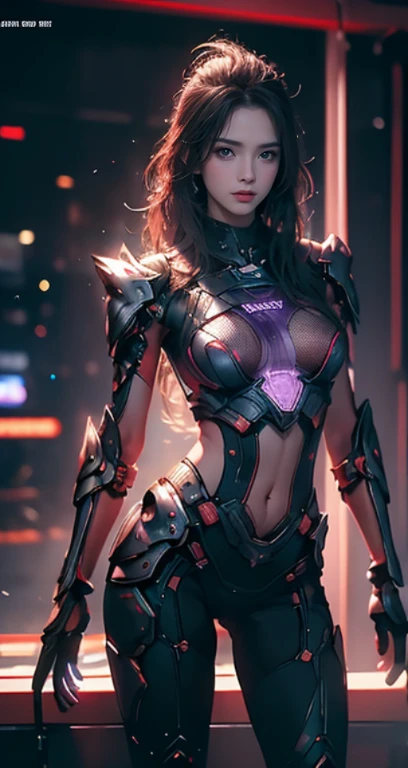 Realistic picture 8k,Masterpiece,Highest quality,Maximum details,anatomy,hips up,Complete dynamic composition,Bright natural light that is easy on the eyes,1 girl,alone,cyberpunk robot, violet
body,There are neon lights on the machinery.,Body Machinery,