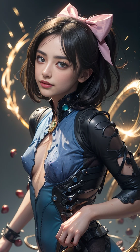 From the side, photorealistic Portraiture, Official Art, Unity 8k wallpaper, 8K Portraitures, highest quality, Very high resolution, (信じられないほどbeautiful自然の背景:1.6), girl, beautiful Italian girl., 16 yscene, (Sexy and attractive:1.1), (Rude expressions:1.6), (Small breasts with raised pink areolas,:1.6), rude, (Captivating smile:1.2), (Whole body 1.0), (Erotic gestures:1.5), (Magic Attack:1.6),(Magical effects such as glow and energy:1.5), (Electric shock from the hand:1.1), (beautifulフラクタルや大理石のデザインが施された、Blue bodysuit with detailed details..:1.5), (beautiful and delicate pomegranate, Topaz, Emerald and Sapphire Jewelry:1.45), beautiful sensual face, Portraiture, (Thick eyebrows:1.2), (Big purple eyes..:1.2), beautiful eyes with delicate symmetry.., (Very fine eye:1.4), (High resolution eyes:1.1), Intimate Face, (Highly detailed skin texture:1.4), White skin, 青White skin, Perfect Anatomy, thin, (beautiful toned body:1.1), Hair Bow, (Moisturized Skin:1.1), Sweaty, No makeup, Bear, Excellent anatomy, Face Focus, Good Coin, (Emilia Clarke:0.6) (Emma Watson:0.3),(Jennifer Connelly:0.4), (Facial hypertrophy:1.5), Elegant face, I hope it goes well, sweet, Sci-fi Cyberpunk, (緻密でbeautifulデザインの手袋..:1.2), Blurred Background, Blurred foreground, The depth of the written world, (Motion Blur:1.1), Complex and colorful biomechanical bodysuit, Tangled, Mandala, Intertwined, (Small breasts:1.2), Translucent chest, (beautiful :1.2), (NSTDA.:1.2), Big Hips, prattle, Juice stains, Bust Grip