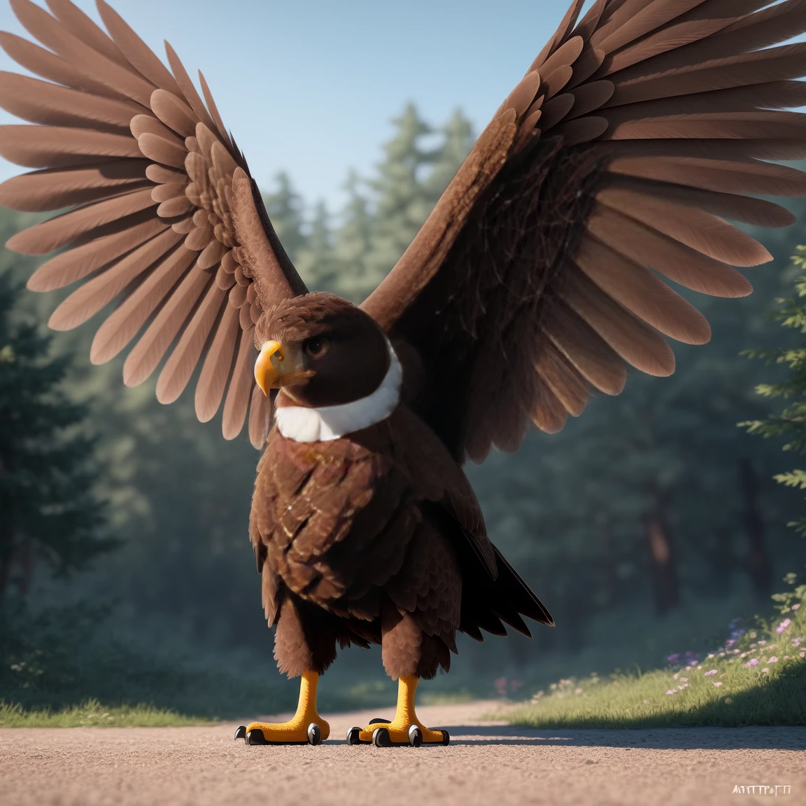 (masterpiece), (best quality), (ultra-detailed), (full body:1.2), (solo), Super cute, Pixar, (brown Baby eagle), Big bright eyes, Fluffy, Smile, Delicate and fine, Fairy tales, Incredibly high detailed, Pixar style, Bright color palette, Natural light, Simple background with pure color, Octane render, Trending on Artstation, Gorgeous, Ultra wide angle, 8k, HD, Realistic