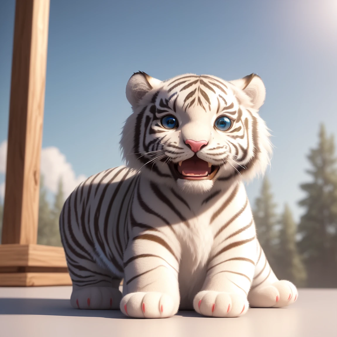 (masterpiece), (best quality), (ultra-detailed), (full body:1.2), (solo), Super cute, Pixar, (white Baby tiger), Big bright eyes, Fluffy, Smile, Delicate and fine, Fairy tales, Incredibly high detailed, Pixar style, Bright color palette, Natural light, Simple background with pure color, Octane render, Trending on Artstation, Gorgeous, Ultra wide angle, 8k, HD, Realistic