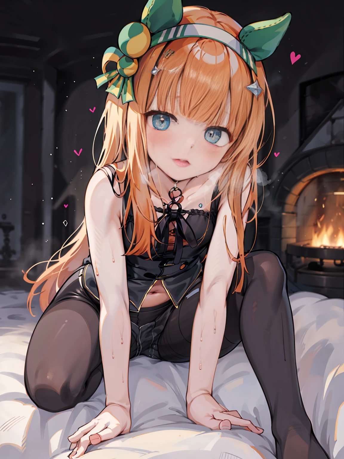 One Woman、Cute Woman、Thighs、Best image quality、High resolution、masterpiece、super high quality、Spread your legs、White bra、Polka dot panties、I can see her panties、Small ass、Big 、Blushing、4K quality、Blushing、Proud face、Wearing black stockings、bed、Spread your legs wide、Panty Shot、Sweaty all over、Heavy breathing、My breasts are bouncing up and down、heart、A mean look、Low - Angle、Slamming your hips up and down、It's on my body while I'm sleeping、Squish Squish Sound