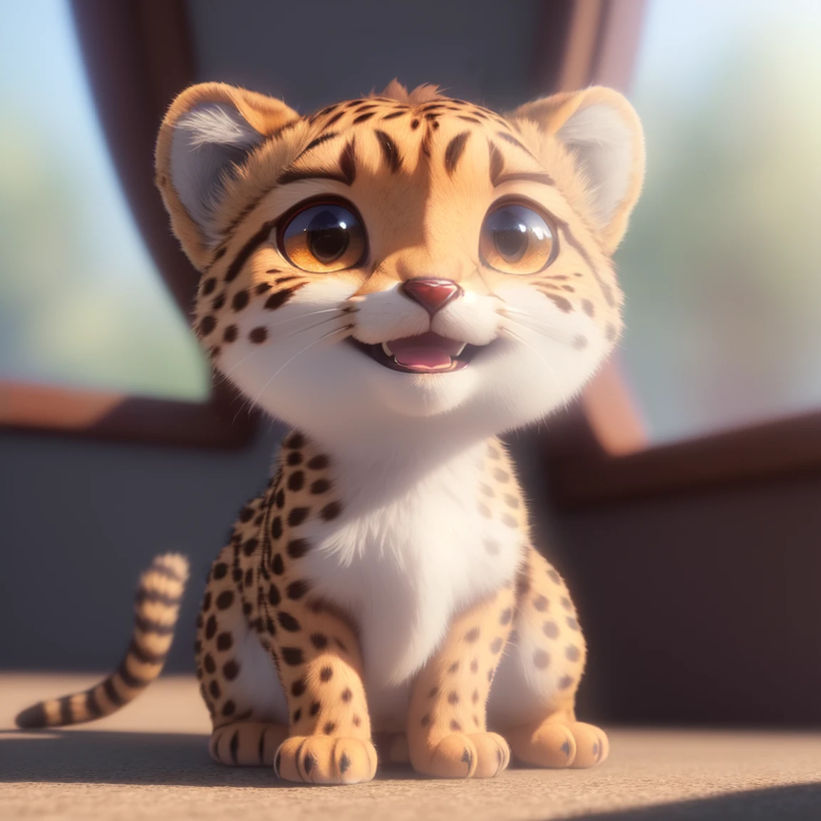 (masterpiece), (best quality), (ultra-detailed), (full body:1.2), (solo), Super cute, Pixar, (Baby cheetah), Big bright eyes, Fluffy, Smile, Delicate and fine, Fairy tales, Incredibly high detailed, Pixar style, Bright color palette, Natural light, Simple background with pure color, Octane render, Trending on Artstation, Gorgeous, Ultra wide angle, 8k, HD, Realistic