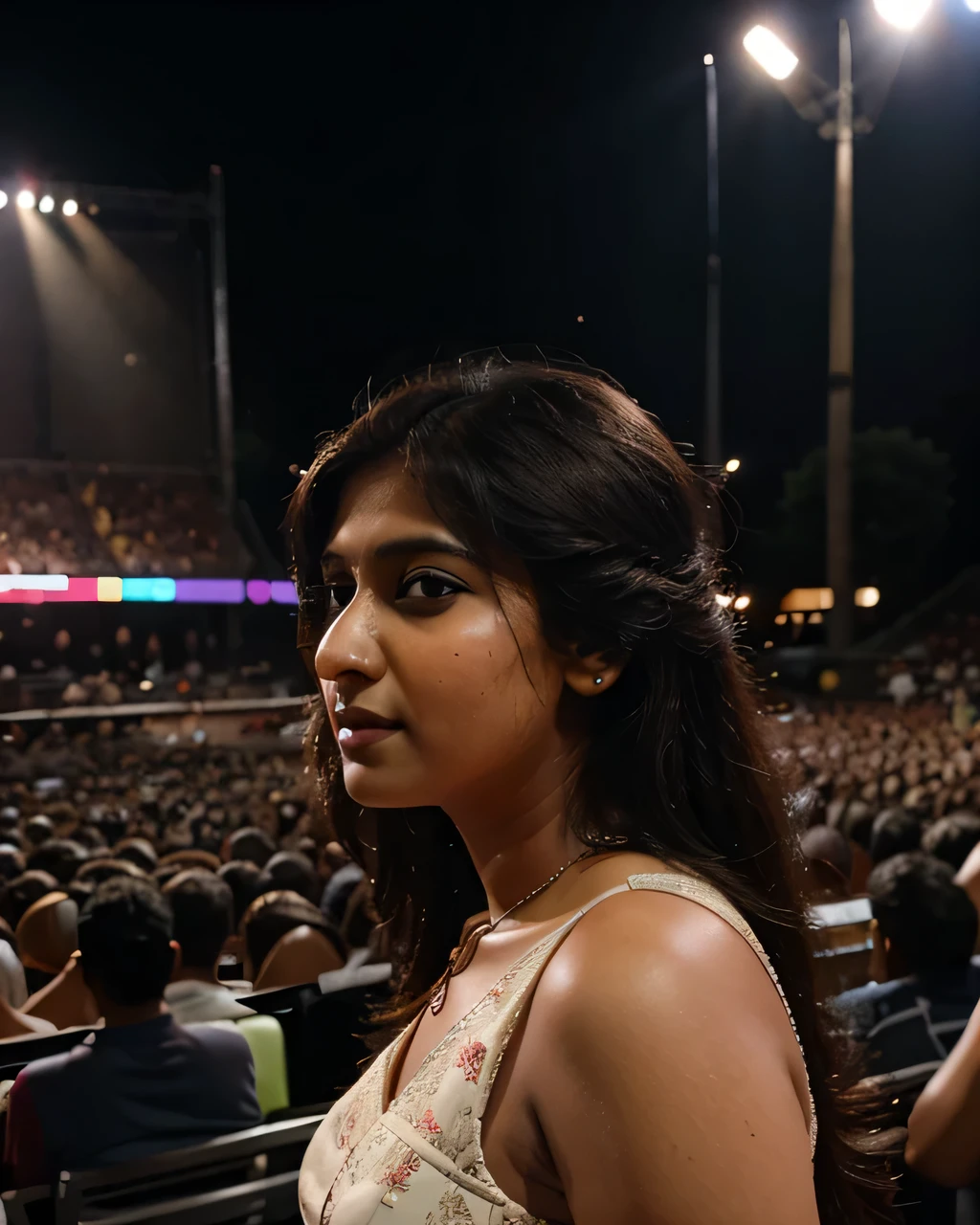Tanvi attending a concert. Best quality, realistic image.