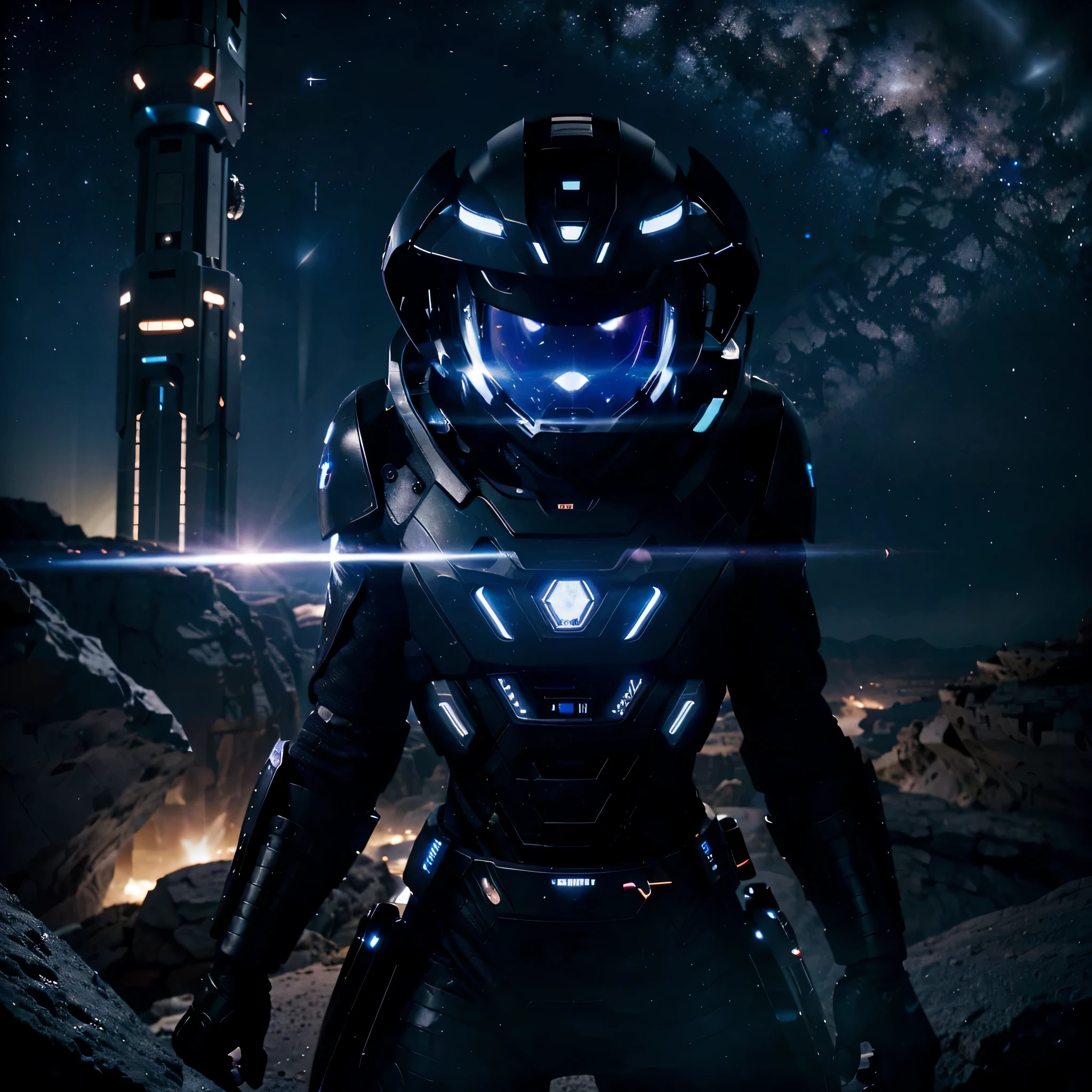beat canyon, muffin man, dark matter beauty planet, giant futuristic warfare, shinny light through the beautiful night sky. chronicles of superwisdom movie quality, primordial solar, all frames match, hyper combo finish