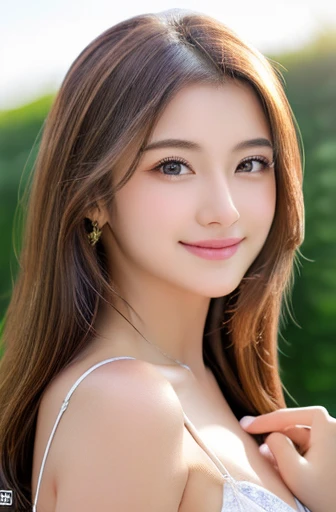 (((8ｋ,Attention to detail,Attention to detail、highest quality，masterpiece,Attention to detail,alone))),RAW Photos & Realistic atmosphere,beautiful黒い瞳,Mouth Details,Glossy Lips,Thin eyebrows,beautiful Eyes、Soft white skin that shines in every detail、彼女の深い黒色の目はとてもbeautifulです,Lip details、とてもbeautiful顔,とてもbeautiful顔、A vivid face,beautiful, Glowing Lips,beautiful Eyebrows,Infinite Reality, Realistic Young Gravure Idol,Very cute woman , Young Gravure Idol, Young Gravure Idol, とても美しくてかわいいbeautiful 21 year old 美女,Incredibly beautiful and elegant，beautiful 21 year old 美女,Natural soft light,A little brown hair，（Shiny Hair,,beautiful and kind eyes：1.5）,A kind smile,Shapely breasts,Medium Long Hair,beautiful posture,No makeup,Watching the Future,