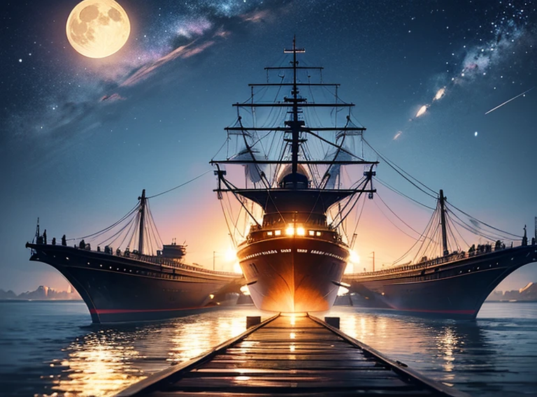 Light path to the moon、A wooden flying ship floats in the sky、Battleship