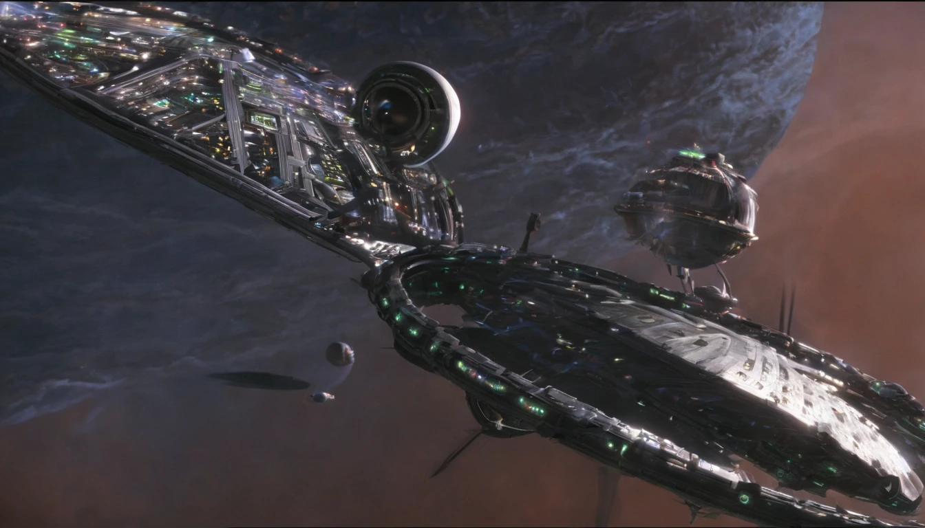 Make The Starship UPA Vedia NDD 1850. Make the Starship with dark gold with a deep green. There's a stretched out tubular ring, which is the bottom of the Starship. The tubular ring is a total of 432' long and 24' high by 24' wide. There is also a saucer section that is 72' high by 288' long by 144' wide, and it extends beyond the tubular ring by 60° to the front of the Starship. Put twin nacels about 96' apart, and 75° above the back of the Starship. It's orbiting an Earth like planet, but it is 10 times bigger. It has 12 moons that range from the size of the Earth's Moon, and slightly bigger each time.