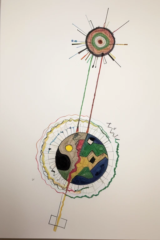 An abstract minimalistic drawing about global warming with Kandinsky influence and style