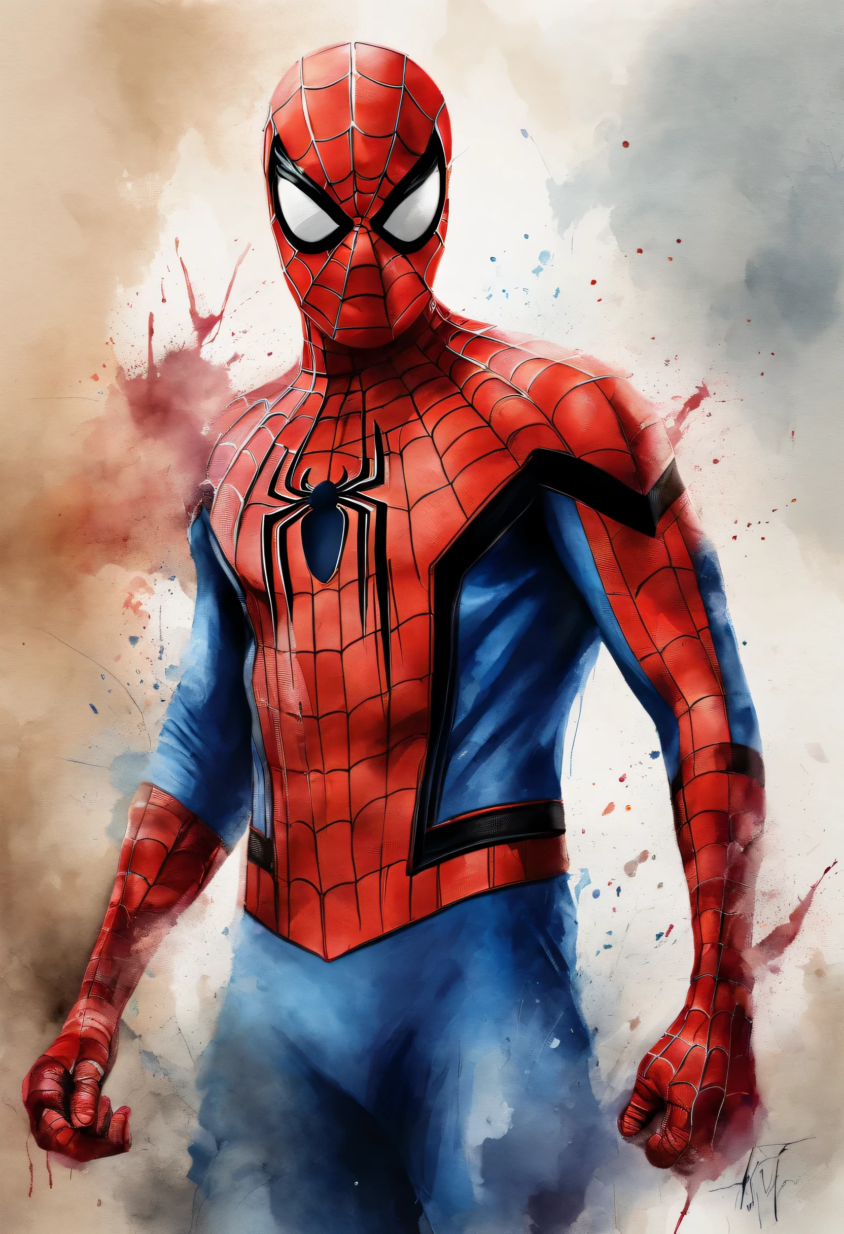 Spider Man,Realistic,hyper realism, athletic muscle,with a textured saturated red and blue streak. Et une veste par-dessus le costume. sexe