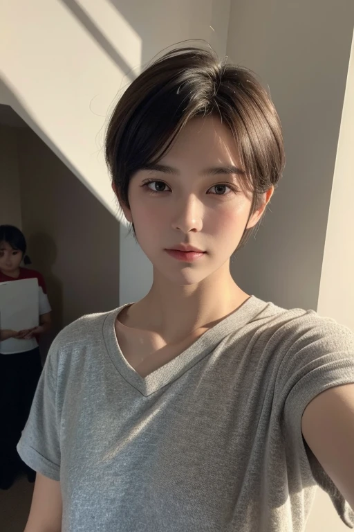 masterpiece, best quality, 1 Boy,short_hair,A faint smile, There is affinity,Looking at the audience,Selfie, (Practical:1.5), Movie images