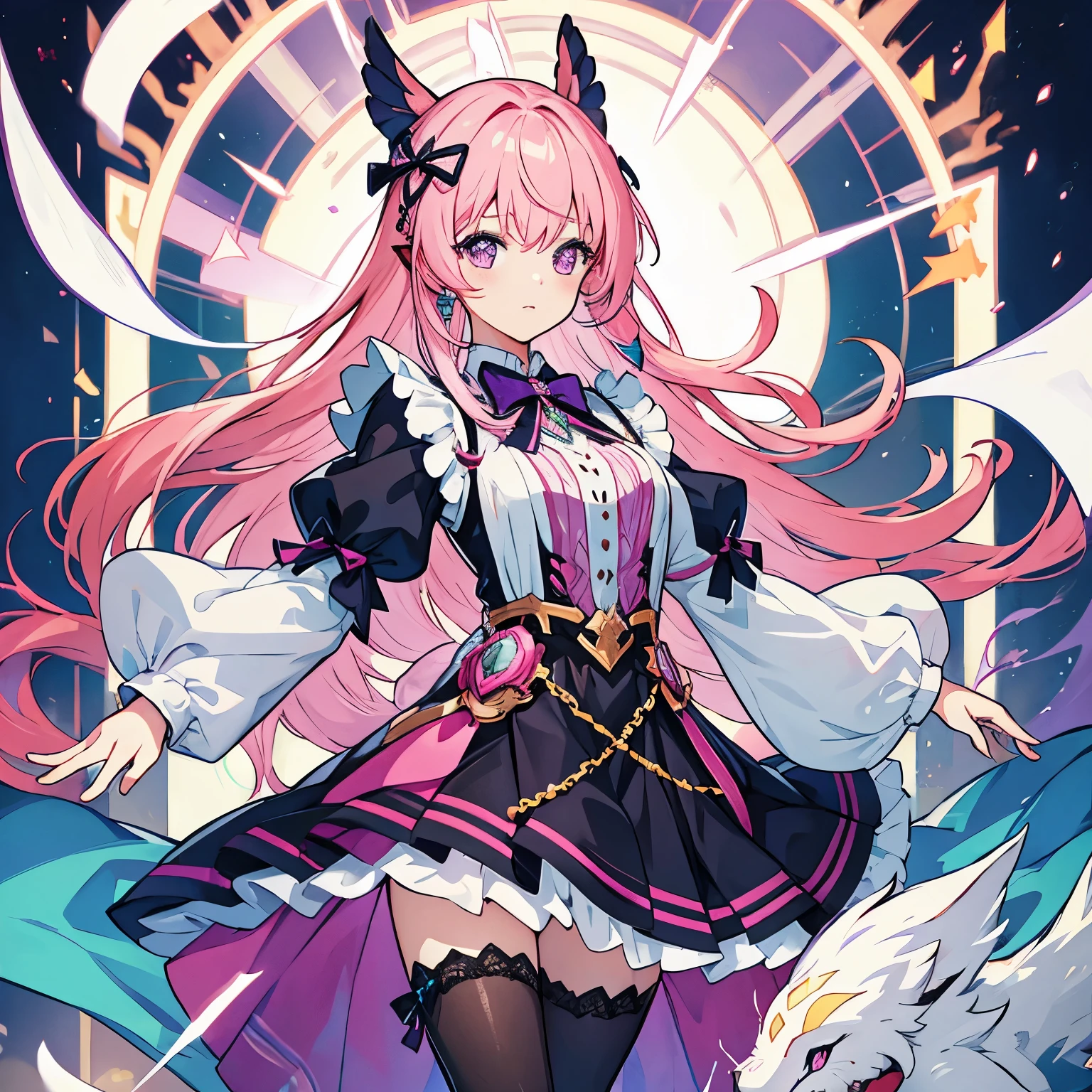 best quality, masterpiece, high resolution, extremely detailed 8K wallpaper, original and detailed fingers, detailed hands, detailed eyes,
Looking at the city, on a building, 1 girl, blushing, pouting, looking at viewer, standing, dynamic pose
krul tepes, red eyes, flat chest, long hair, pink hair, two sides up, hair ornament, boots, black dress, bare shoulders, wide sleeves, ribbon,
