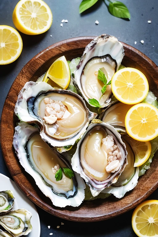 Raw oysters, lemon and oyster girl