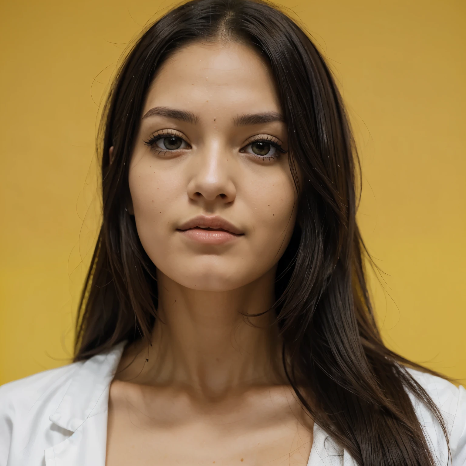 Estilo de one piece, chica de piel clara con ojos negros, cabello amarillo claro y amarrado, doctora.