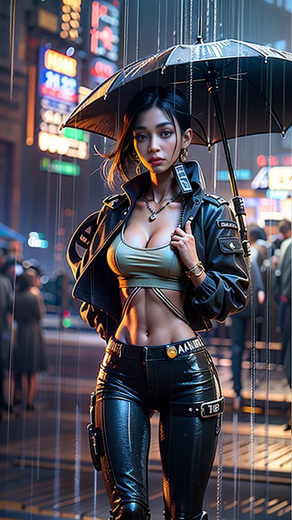 (Realistic:1.3, 16k, highest quality, masterpiece, Ultra-high resolution), ((rain, From below)), Perfect dynamic composition:1.2, (Modern futuristic city at night, Expressions of sadness:0.5, motorcycleを運転する:0.5), Highly detailed skin and facial textures:1.2, Young Japanese Woman, Incredibly slim body, Fair skin, Sexy beauty, Very beautiful face, beautifully、aesthetic, (Pink tight skirt, Wear cyberpunk clothes), (Shapely breasts, Chest gap), (Big eyes that exude beautiful eroticism, Lips that exude beautiful eroticism), necklace, Earrings, bracelet, wedding ring, Shoulder bag, clock, sunglasses, motorcycle, Cowboy Shot