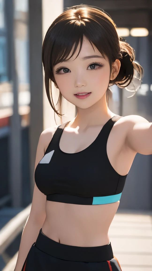 (best quality, masterpiece:1.1), (realistic:1.4), 1girl, upper body, tight crop top,twin tails, studio