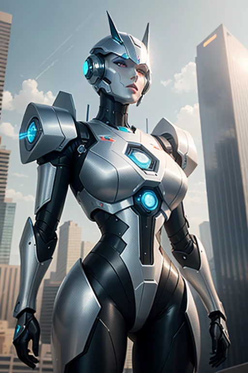 In the near future landscape, a towering robot stands out against the backdrop of a technologically advanced city. Its metallic exterior glistens under the sunlight, reflecting the sleek lines of the modern buildings surrounding it. People in futuristic clothing bustle about, some gazing in awe at the robotic behemoth, while others go about their daily business unfazed by its presence. The robot's purpose remains a mystery, but its impressive design and imposing size leave no doubt about its significance in this advanced society.