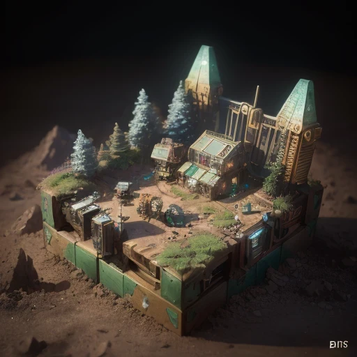 3598年Mars realistic model, (bifurcation, original photo, best quality, masterpiece:1.4),SteampunkCyberpunk6820 City,(CyberpunkMars light:1.3), Mars (related to land),(in a small nature box:1.3),Isometric, small nature, landscape on foundation,landscape,