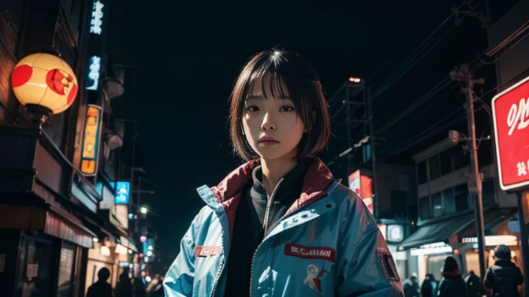 4K,beautiful japanese girl,simon stålenhag,SF,Illustration, science fiction artwork,cyber punk,blue neon,