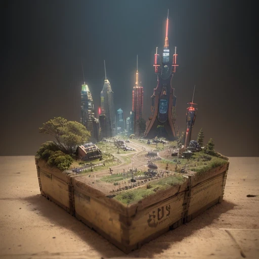 3598年Mars realistic model, (bifurcation, original photo, best quality, masterpiece:1.4),SteampunkCyberpunk6820 City,(CyberpunkMars light:1.3), Mars (related to land),(in a small nature box:1.3),Isometric, small nature, landscape on foundation,landscape,