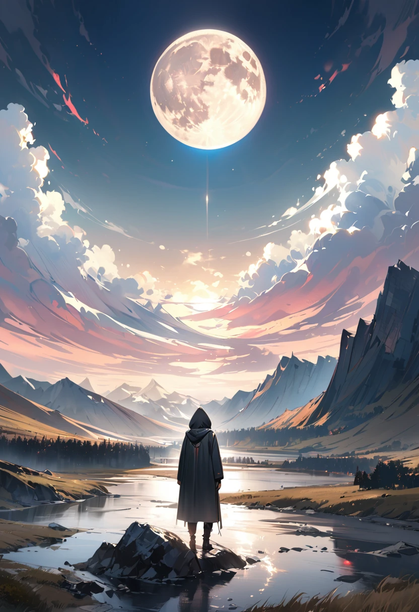 A mysterious figure stands in the shadow of a hood, silhouetted against the majestic backdrop of a mountain. The moon casts a soft glow on the landscape, illuminating the scene with an ethereal light. The details of the background are highly emphasized, offering a glimpse into the intricate beauty of the surroundings. The artwork is of the best quality, with a resolution of 4k or even 8k, ensuring every minute detail is captured. The level of detail is exceptional, resulting in an ultra-detailed and realistic depiction. The medium used to create this artwork could be a digital illustration, oil painting, or even a 3D rendering. The color palette is carefully chosen to enhance the overall atmosphere, with a focus on deep shadows and muted tones. The lighting is expertly crafted, with studio lighting techniques used to create a sense of depth and dimension. The combination of these elements creates a captivating and visually stunning piece of art.