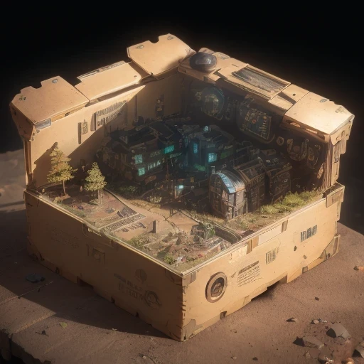 3598年Mars realistic model, (bifurcation, original photo, best quality, masterpiece:1.4),SteampunkCyberpunk6820 City,(CyberpunkMars light:1.3), Mars (related to land),(in a small nature box:1.3),Isometric, small nature, landscape on foundation,landscape,