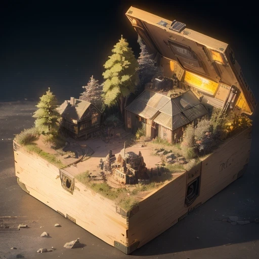 3598年Mars realistic model, (bifurcation, original photo, best quality, masterpiece:1.4),SteampunkCyberpunk6820 City,(CyberpunkMars light:1.3), Mars (related to land),(in a small nature box:1.3),Isometric, small nature, landscape on foundation,landscape,
