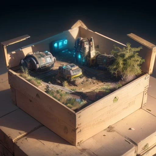 3598年Mars realistic model, (bifurcation, original photo, best quality, masterpiece:1.4),SteampunkCyberpunk6820 City,(CyberpunkMars light:1.3), Mars (related to land),(in a small nature box:1.3),Isometric, small nature, landscape on foundation,landscape,