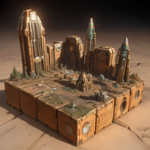 3598年Mars realistic model, (bifurcation, original photo, best quality, masterpiece:1.4),SteampunkCyberpunk6820 City,(CyberpunkMars light:1.3), Mars (related to land),(in a small nature box:1.3),Isometric, small nature, landscape on foundation,landscape,