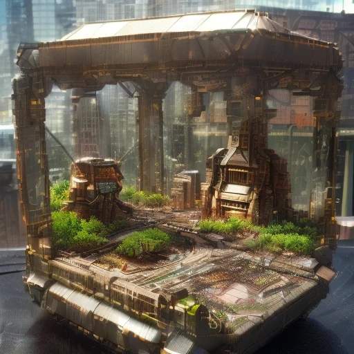 3598年Mars realistic model, (bifurcation, original photo, best quality, masterpiece:1.4),SteampunkCyberpunk6820 City,(CyberpunkMars light:1.3), Mars (related to land),(in a small nature box:1.3),Isometric, small nature, landscape on foundation,landscape,