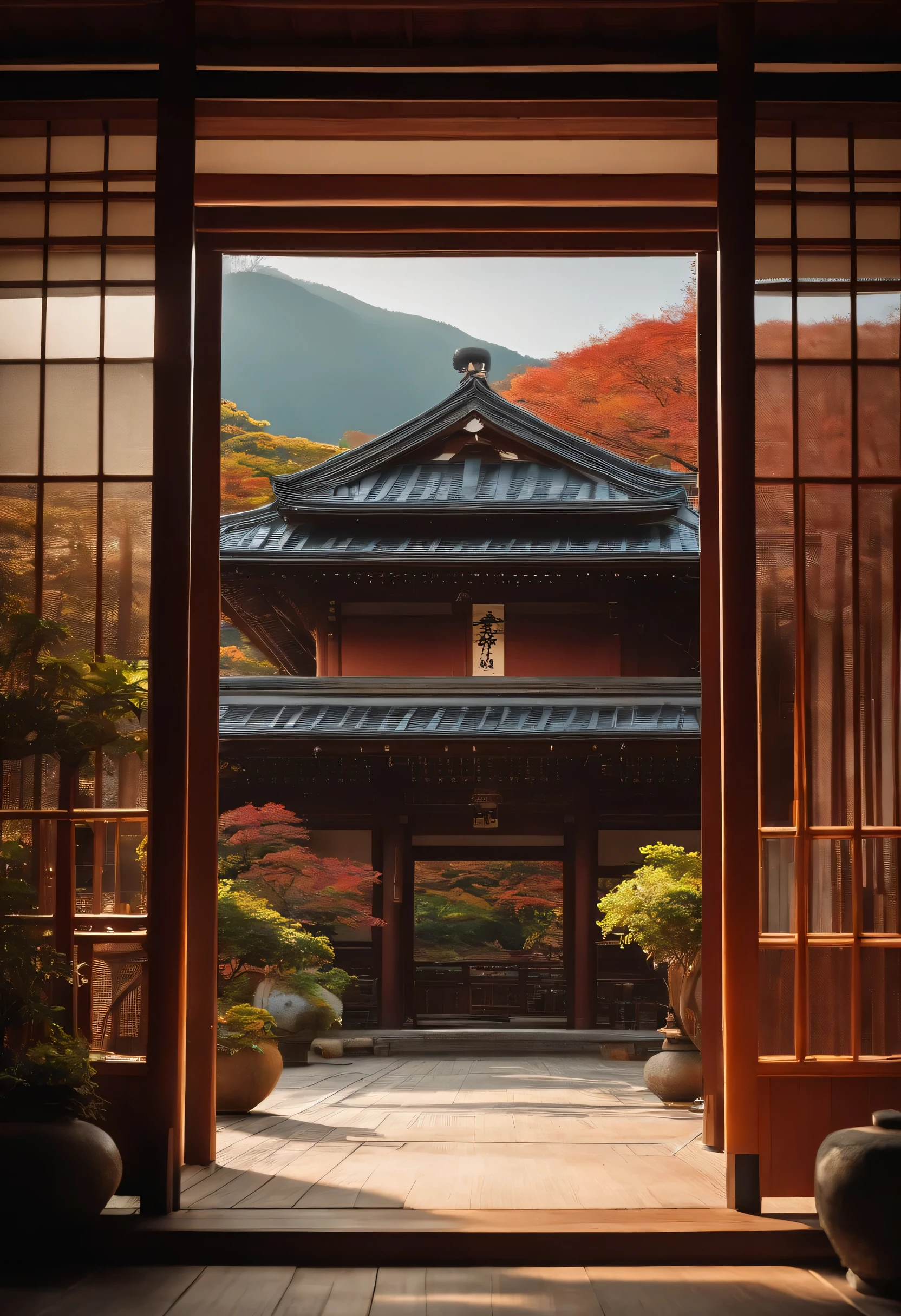 Cinematic,Porch of Japan house,Solemn atmosphere