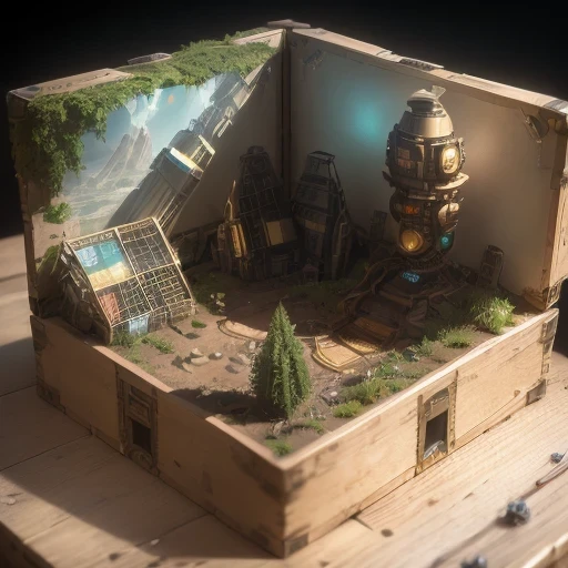 3598年Mars realistic model, (bifurcation, original photo, best quality, masterpiece:1.4),SteampunkCyberpunk6820 City,(CyberpunkMars light:1.3), Mars (related to land),(in a small nature box:1.3),Isometric, small nature, landscape on foundation,landscape,