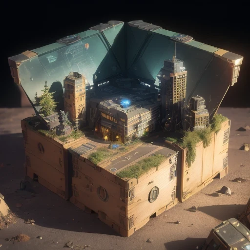 3598年Mars realistic model, (bifurcation, original photo, best quality, masterpiece:1.4),SteampunkCyberpunk6820 City,(CyberpunkMars light:1.3), Mars (related to land),(in a small nature box:1.3),Isometric, small nature, landscape on foundation,landscape,