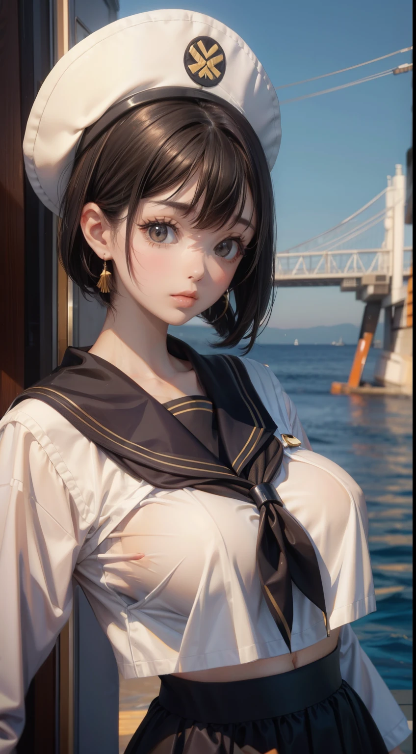 short hair、Black Hair、bangs、Sailor suit、Second dimension beautiful girl、Big Breasts