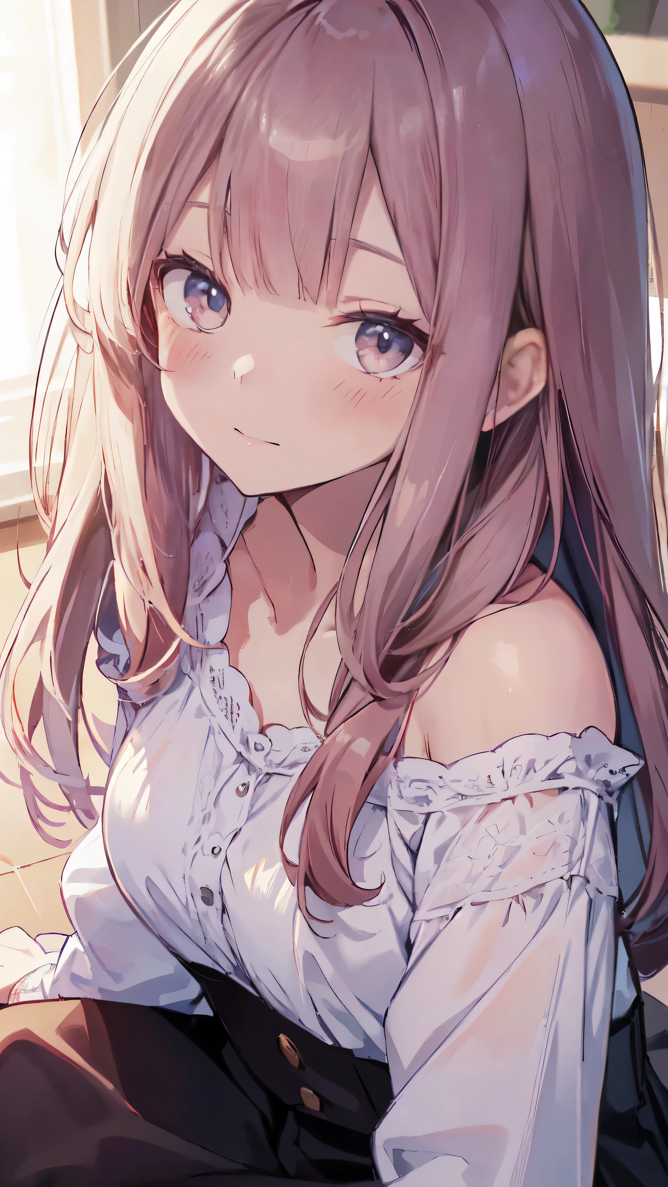 Masterpiece、Highest quality、highest quality、(((Lori)))、 ((Blushing with a shy expression))、Shiny hair quality、Small face、Sitting、Super detailed, beautiful, wide eyes、Ultra-detailed, clear and beautiful faces、(cute illustration:1.2), High-resolution, ultra-detailed, best quality, embarrassed、Semi-long hair