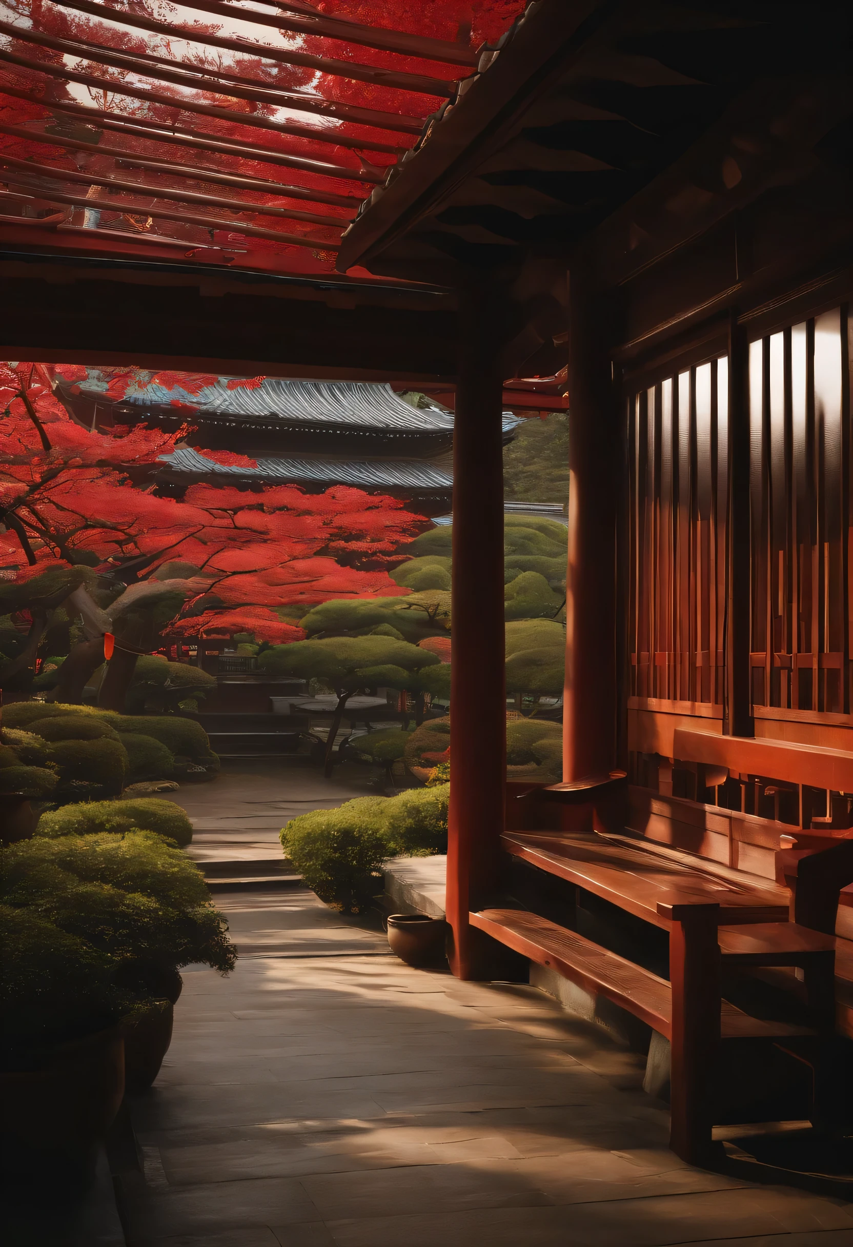 Cinematic,Porch of Japan house,Solemn atmosphere