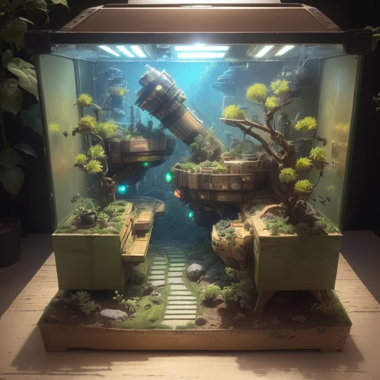 3598年Mars realistic model, (bifurcation, original photo, best quality, masterpiece:1.4),SteampunkCyberpunk6820 City,(CyberpunkMars light:1.3), Mars (related to land),(in a small atmosphere green plant landscape tank box:1.3),Isometric, small nature, landscape on foundation,landscape,