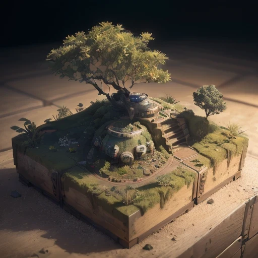 3598年Mars realistic model, (bifurcation, original photo, best quality, masterpiece:1.4),SteampunkCyberpunk6820 City,(CyberpunkMars light:1.3), Mars (related to land),(in a small atmosphere green plant landscape tank box:1.3),Isometric, small nature, landscape on foundation,landscape,