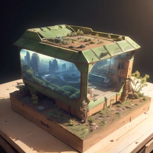 3598年Mars realistic model, (bifurcation, original photo, best quality, masterpiece:1.4),SteampunkCyberpunk6820 City,(CyberpunkMars light:1.3), Mars (related to land),(in a small green plant landscape tank box:1.3),Isometric, small nature, landscape on foundation,landscape,