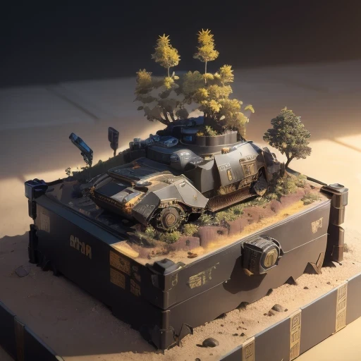 3598年Mars realistic model, (bifurcation, original photo, best quality, masterpiece:1.4),SteampunkCyberpunk6820 City,(CyberpunkMars light:1.3), Mars (related to land),(in a small 黑金 plant landscape tank box:1.3),Isometric, small nature, landscape on foundation,landscape,((Ivory base))