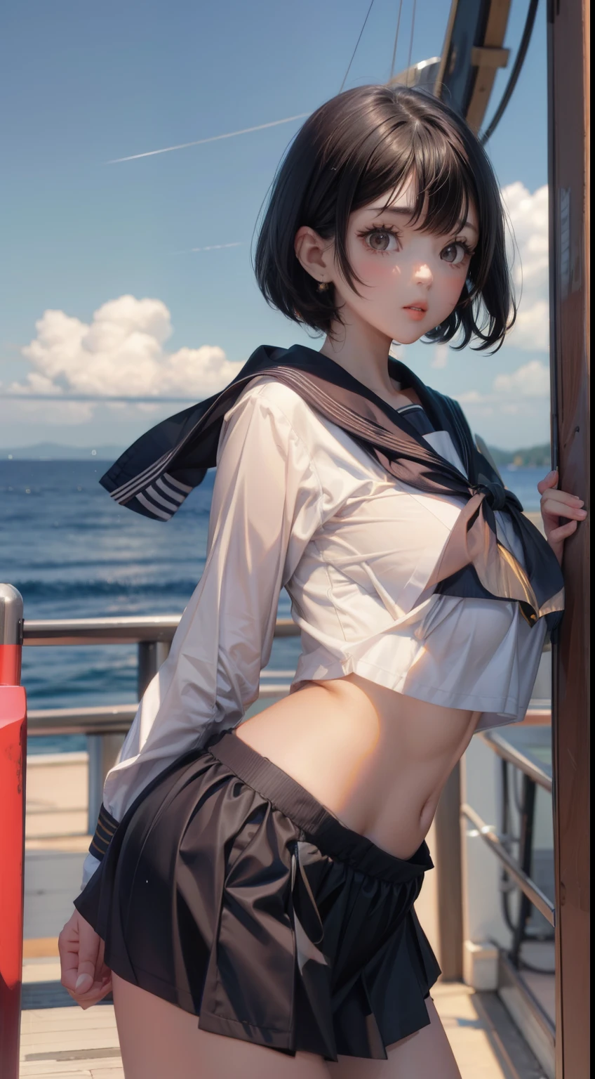 short hair、Black Hair、bangs、Sailor suit、Second dimension beautiful girl、Big Breasts