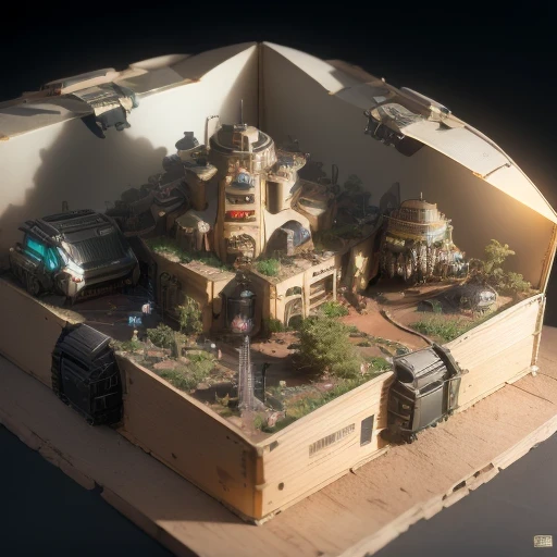 3598年Mars realistic model, (bifurcation, original photo, best quality, masterpiece:1.4),SteampunkCyberpunk6820 City,(CyberpunkMars light:1.3), Mars (related to land),(in a small 草 tank box:1.3),Isometric, small nature, landscape on foundation,landscape,