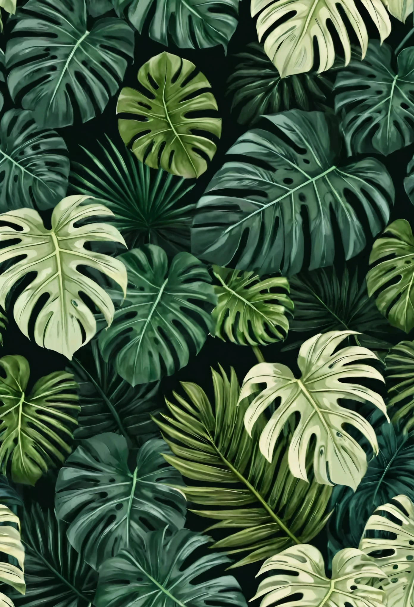 Green tropical forest background monstera leaves palm leaves branches Exotic plants background for banner template decor postcard Abstract foliage and botanical