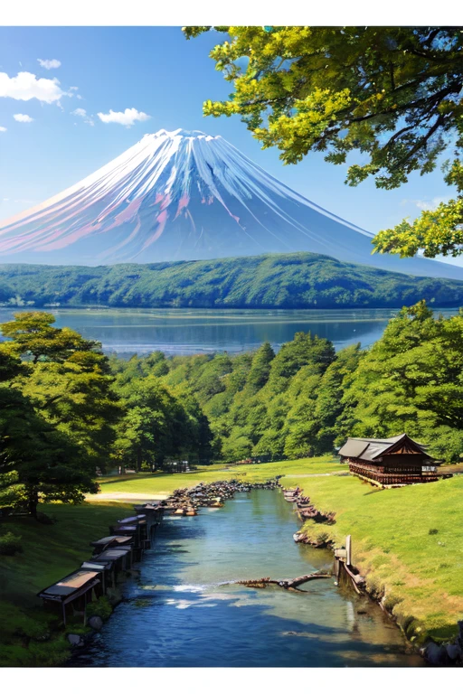 At the foot of Mt. Fuji、Log cabin by the lake。Background material。